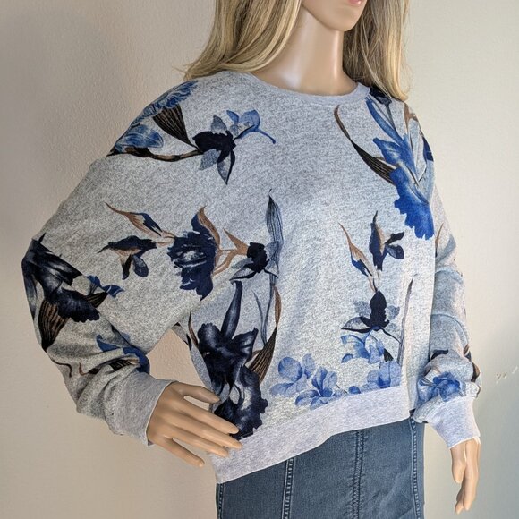 ZYIA Active Top Women's XXL Blue Gray Floral Cropped Pullover Dolman Sweatshirt - Picture 3 of 13